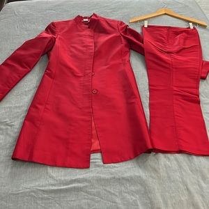 Sisley women’s silk red blazer and cropped pant suit set